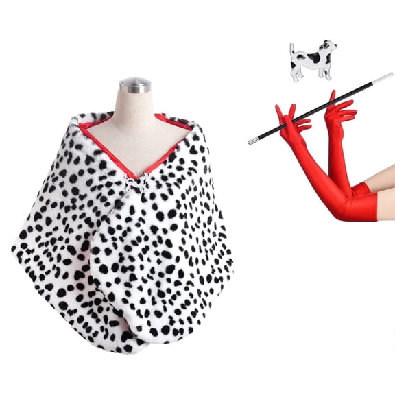 4-Piece Women's Black and White Dalmatian Shawl & Gloves Set