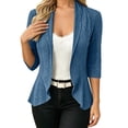 thumbnail image 2 of VBVC Women's Drape Front Open Cardigan, Ladies' 3/4 Sleeve Cable Knit Shawl Collar Top, Casual Slim Fit Summer Outwear For Women, Blue , S-2XL, 2 of 8