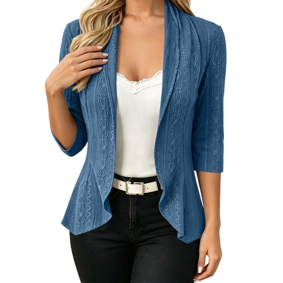 Cmfcve Women's Open Front Cardigans 3/4 Sleeve Elegant Party Loose Fit Shrugs Fall Layering Cover Ups Jackets