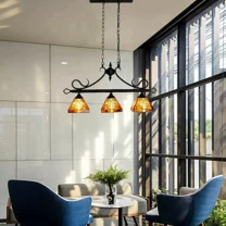 AFANQI 3 light linear Tiffany style chandelier, retro hanging chandelier for dining room