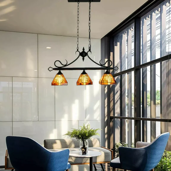 AFANQI 3 light linear Tiffany style chandelier, retro hanging chandelier for dining room