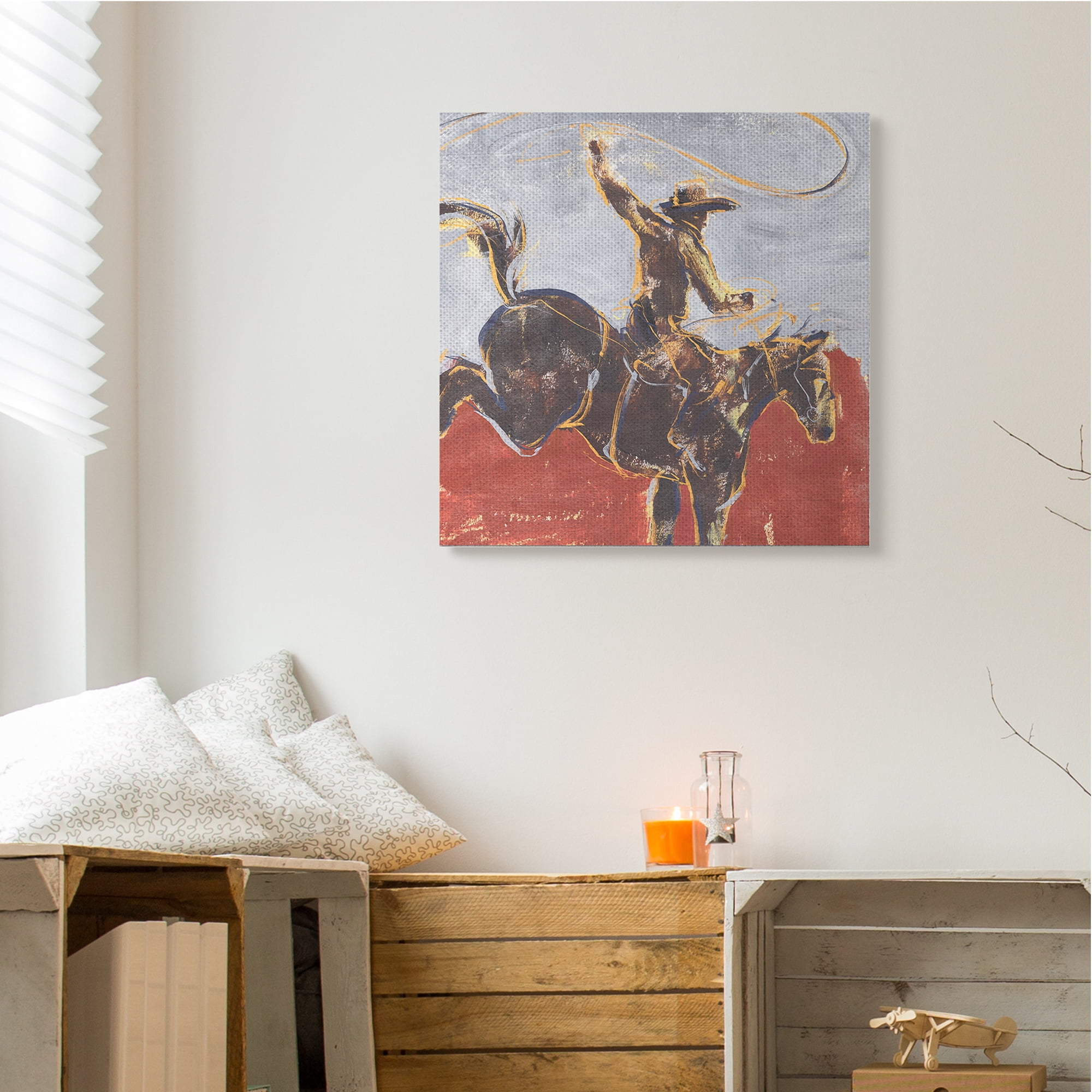 Stupell Industries Rustic Western Cowboy Wild Horse Lasso Animals & Insects Painting Gallery Wrapped Canvas Art Print Wall Art, 30 x 30