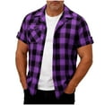 thumbnail image 2 of Tqyyweavej Plaid Shirts for Men Lapel Collar Short Sleeve Lounge Jackets Botton Down Color Block Tees Tops with Pocket Szie S to 3XL, 2 of 7
