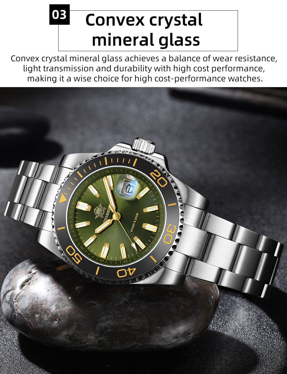 ADDIESDIVE Diver Watches for Men 200m Waterproof, Japanese Quartz Movement, Ceramic Bezel, Luminous, Stainless Steel Men's Quartz Watch