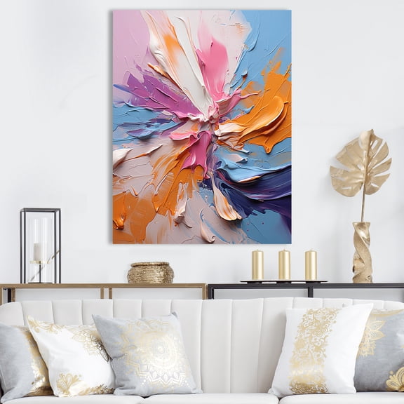 Designart "Ink Flowers in Pink and Purple III" Abstract Canvas Wall Art - Modern Pink Abstract Liquid Ink Entryway Wall Art
