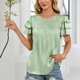 thumbnail image 2 of Sexlip Womens Swimsuit Set Ruffled Sleeve Cover Up Design Crew Neck Short Sleeve Casual Silhouette Sun Protection Fabric for Beach Wear Green L, 2 of 4