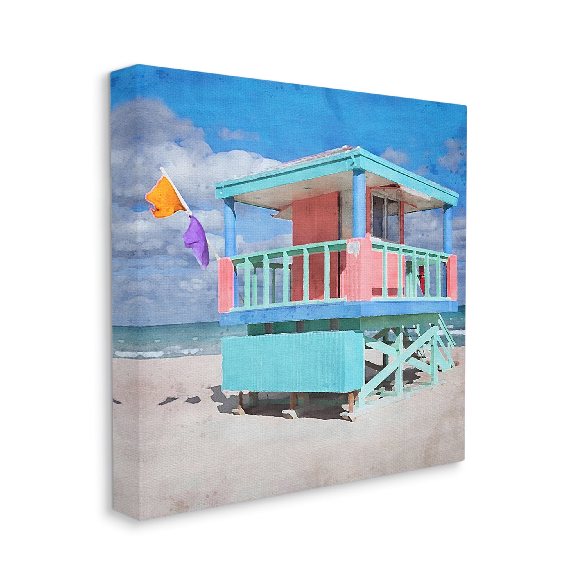Stupell Industries Blue Summer Beach Hut Nature Painting Gallery Wrapped Canvas Print Wall Art, 36 x 36