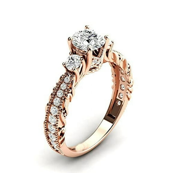 HeartsAndYou 2ct Round Cut Moissanite Filigree Solitaire Round Accent Ring 18k Rose Gold over Silver