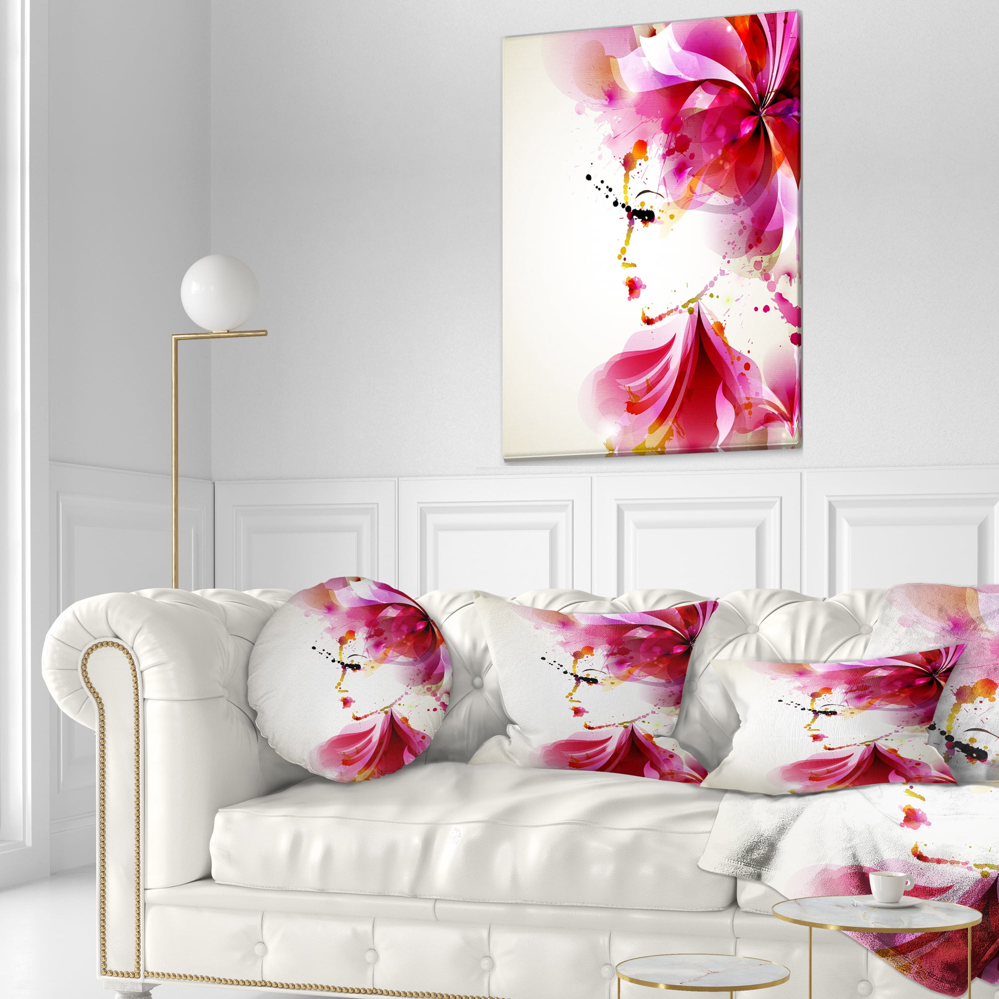 Designart Fashion Woman with Abstract Hair - Abstract Throw Pillow - 12x20