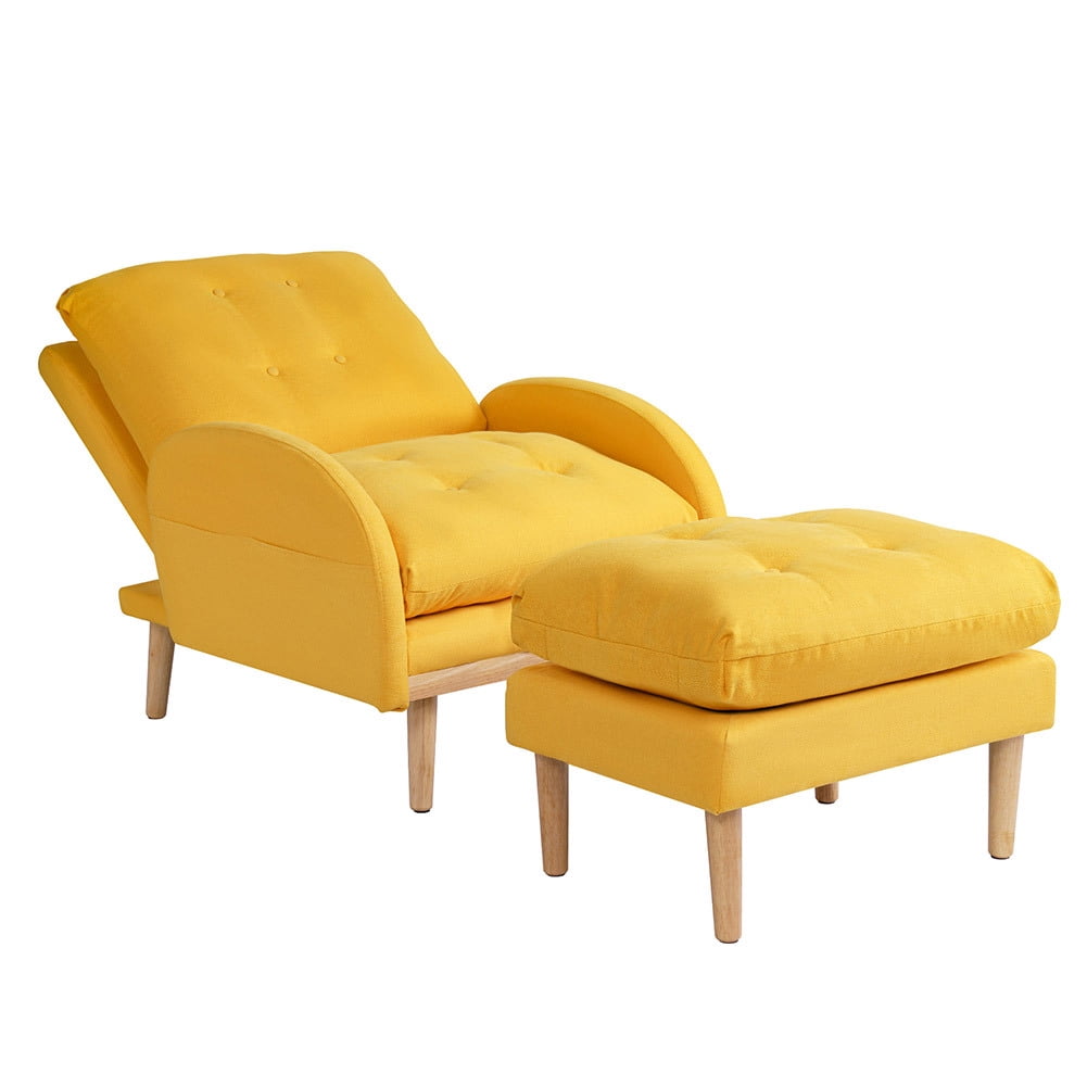 Kepooman Accent Chair with Ottoman, Living Room Chair Ottoman Set, Comfy Side Armchair with Adjustable Backrest and Side Pocket for Bedroom, Yellow Kepooman Accent Chair with Ottoman, Living Room Chair Ottoman Set, Comfy Side Armchair with Adjustable Backrest and Side Pocket for Bedroom, Yellow