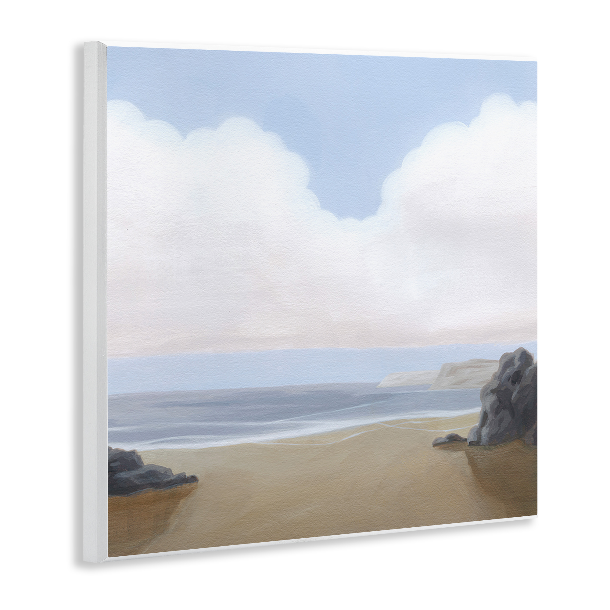 Stupell Industries Soft Clouds Over Beach Landscape Painting Unframed Art Print Wall Art, 12 x 12
