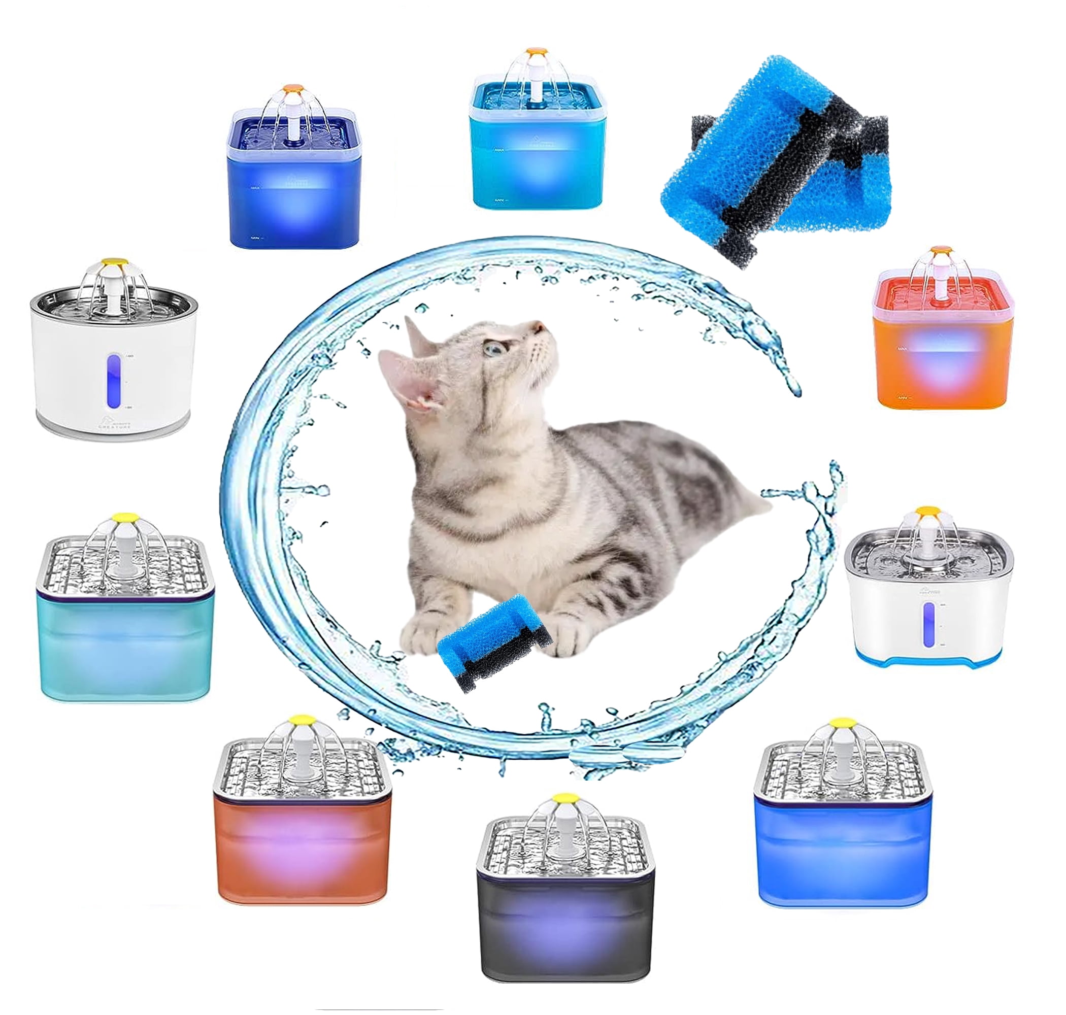 Delapan Cat Fountain Foam Filter Replacement, 24 Packs for 84 oz/2.5 L Cat Automatic Water Fountain