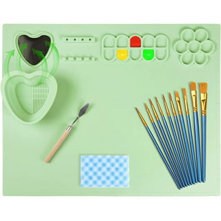 LEAQU Silicone Paint Pad Silicone Painting Mat with Foldable Water Cup  Brush Holder 14 Wells Washable Portable Art Pad for Kids 