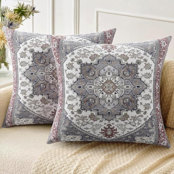 Boho Throw Pillow Covers 18x18 inch Set of 2,Soft Pillowcases Bohemia Carpet Pattern Decorative Sofa Living Room Bed Square Pillow Case Cushion Cover-Reddish Blue