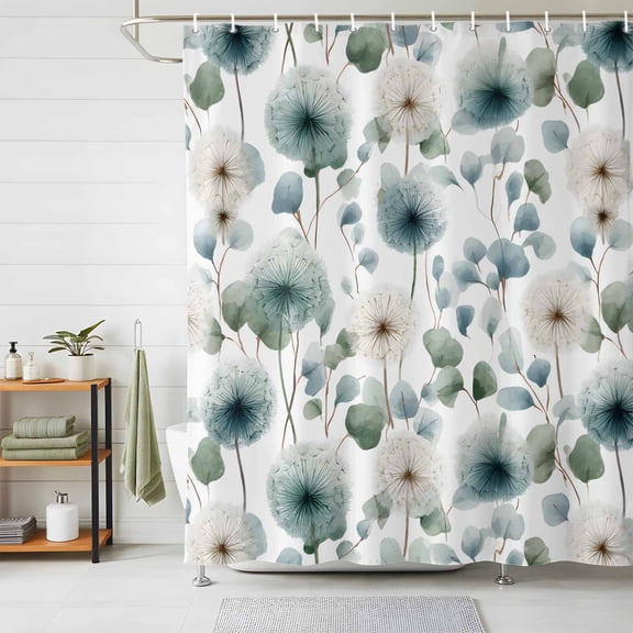 Shower Curtain Watercolor Dandelion Leaf Shower Curtains for Bathroom Decor, Waterproof Polyester Shower Curtain Set with Hooks, Extra Long 72" x 84" Spring Plant White