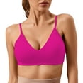 thumbnail image 3 of Seamless Bras for Women, Comdrip Women's Solid Color Underwire Breathable Detachable Cotton Cup French Sports Bra Lightly Padded Bra Hot Pink L, 3 of 4