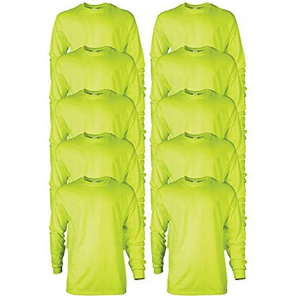 Gildan Men's Ultra Cotton Long Sleeve T-Shirt, Style G2400, Multipack, Safety Green (10-Pack), X-Large
