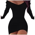 thumbnail image 2 of ZHOGXU Womens Casual Dress Long Sleeve V Neck Solid Color Knitted Fashion Comfortable Slim Fit Dresses For Casual Daily Wear,Black,M, 2 of 6