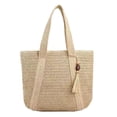 thumbnail image 1 of Nvzi Bolso de hombro tejido, bolso de mano tejido y bolso de cosméticos, bolsos de mano tejidos elegantes para playa de verano 17,71 x 0,78 x 15,74 pulgadas - Blanco, 1 of 5