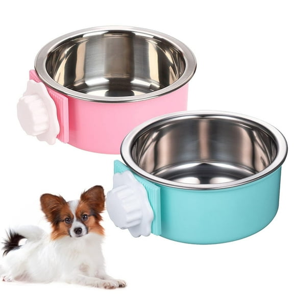 Kennel Water Bowl Hanging, 2Pcs Stainless Steel Dog Crate Bowls for Food and Water, Removable Pet Feeding Bowls No Spill for Medium＆Small Dogs, Cats, Pets - M