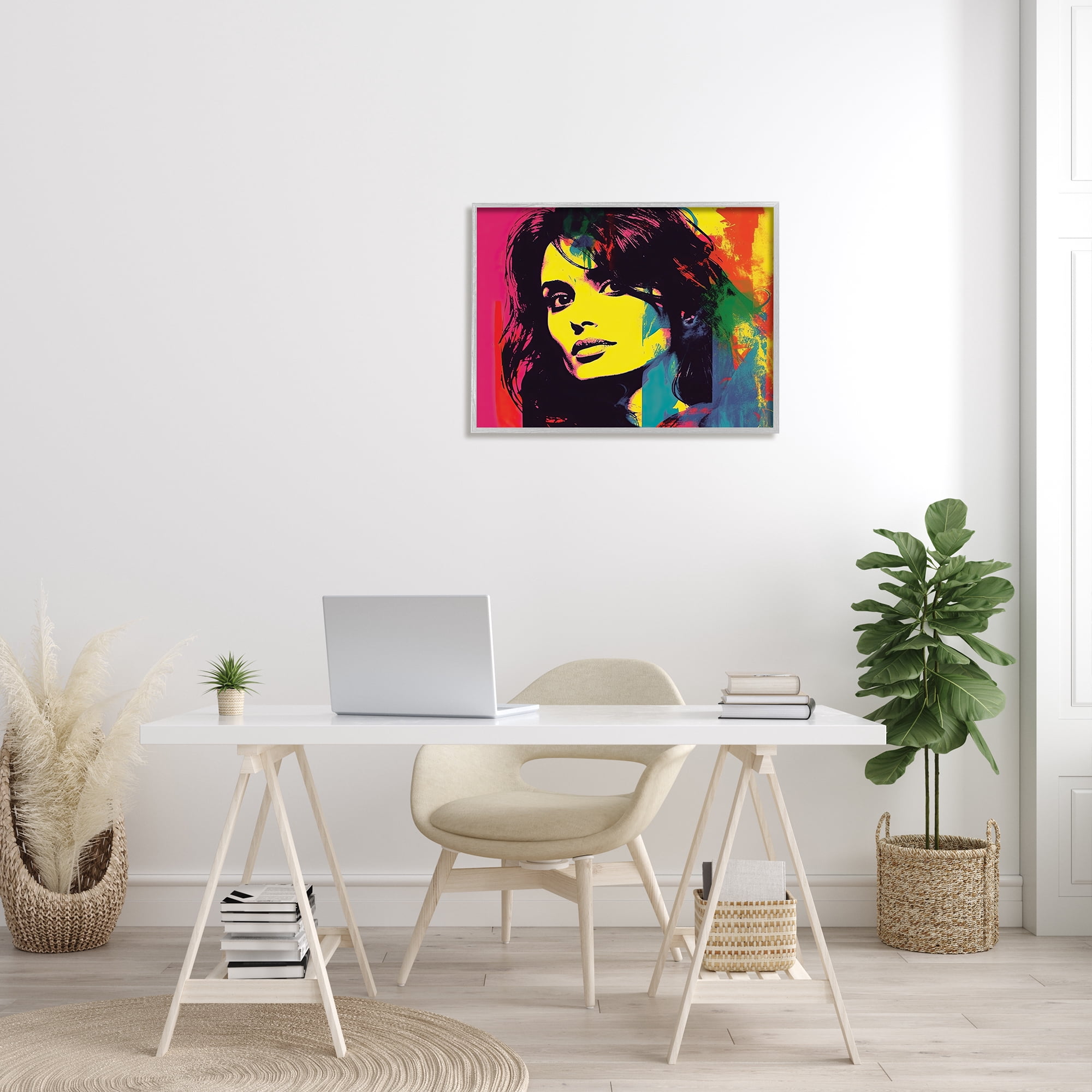 Stupell Industries Penelope Cruz Portrait Abstract Painting Gray Framed Art Print Wall Art, 30 x 24