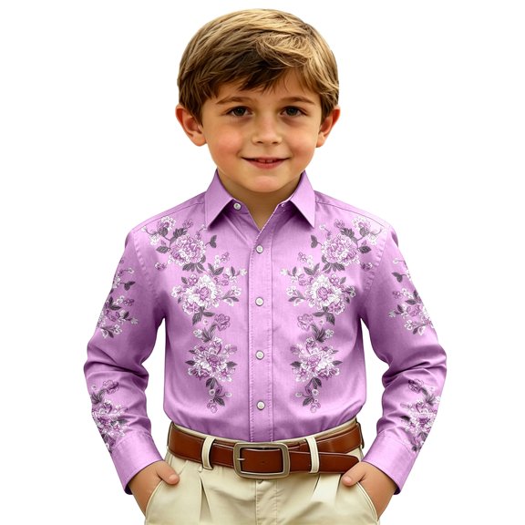 FINALGANG Boys Shirts Boy's Western Cowboy Shirt Stylish Printed Long Sleeve Regular Fit Shirt Kids Casual Button Down Tops For Festival Party Wear 10-11 Years