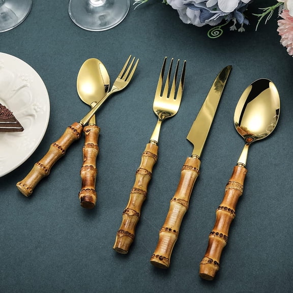 Eboot Bamboo Silverware Set - 30 Pieces (Gold)
