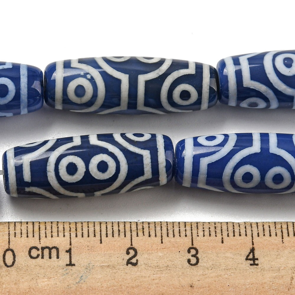 2strands Blue style dZi Beads Strands Dyed Agate Beads Strands Drum Shape Ring 29~30x10mm Hole: 1.4mm about 10pcs/strand 11.81 inch(30cm)