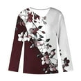 thumbnail image 4 of HOMBOM Womens T-Shirts Turn down Collar Fall Long Sleeve V-Neck Wine Tops Floral for Ladies Classic Fit, 4 of 5