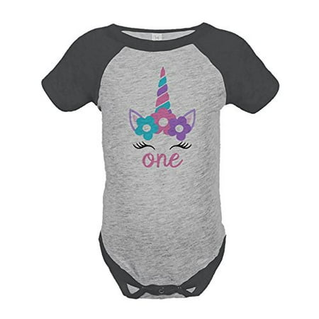 

7 ate 9 Apparel Kids First Birthday Unicorn Onepiece Grey Newborn