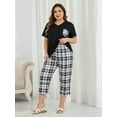 thumbnail image 4 of ValueVibe Plus Size Pajama Sets for Women V-Neck Short Sleeve and Capri Pants Pajamas 2 Piece Loungewear Sets, Black Plaid XL, 4 of 10