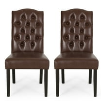 GDF Studio Winfough Contemporary Faux Leather Tufted Dining Chairs, Set of 2, Dark Brown