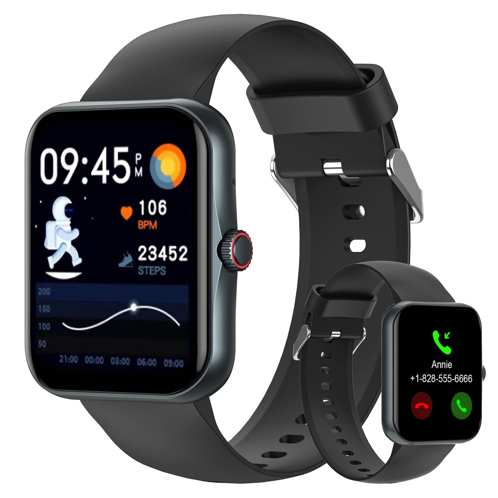 PTHTECHUS 1.83'' Smart Watch for Kids Sport Smartwatch with 37 Sports Modes DIY Watch Touchscreen Phone Calls Music Calculator Excellent Gift for Teenage(Black)