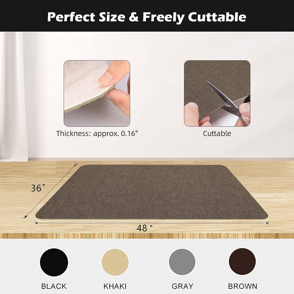 Multi-Purpose Chair Carpet for Home Dark Gray 5mm Thick 48x36 Hard Floor Protector Mat EUROTEX Office Chair Mat- Office Desk Chair Mat for Hardwood Floors 