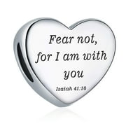AMUEFER 925 Sterling Silver Charm for Bracelets Christian Bible Qutoes Heart Charm Women Bracelet Charm, Isaiah 41:10
