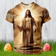 thumbnail image 5 of Mens Easter Golf Shirts Jesus Print Short Sleeve Round Neck Floral Bottoming Mens Graphic T-Shirts,Beige-4,L, 5 of 5
