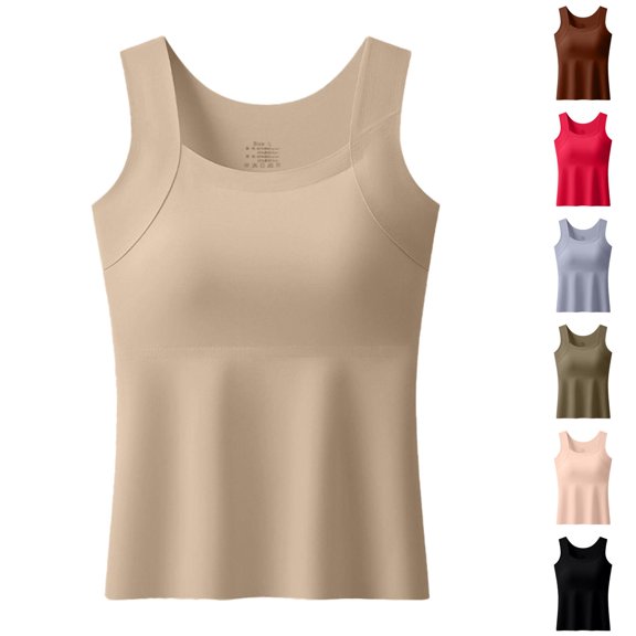plus size Tank Tops with Built in Bras Tummy Control Seamless Wide Strap Camisole Shaper Shelf Bra Tank for Senior,2XL