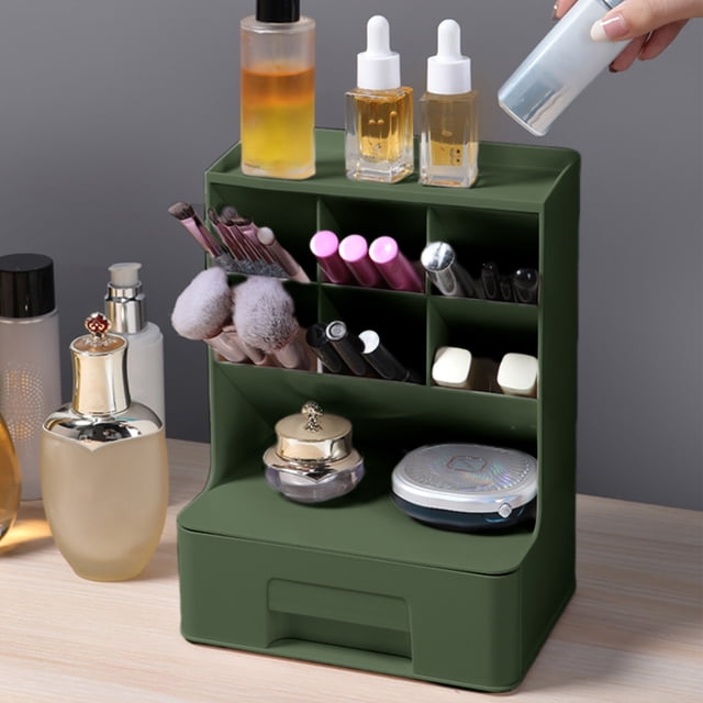 Organizador de escritorio de lápiz inclinado | Caja de almacenamiento de papelería multirrejilla con cajón | Rejilla de plástico lavable extraíble | Soporte para material de oficina de gran