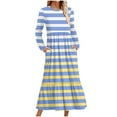 thumbnail image 1 of Robe de Mariage Grande Taille pour Femme Automne à Manches Longues Maxi 2024 Décontractée à Col Rond Fluide Évasée Robe d'Invitée de Mariage avec Poches P-199 Bleu Clair G, 1 of 4