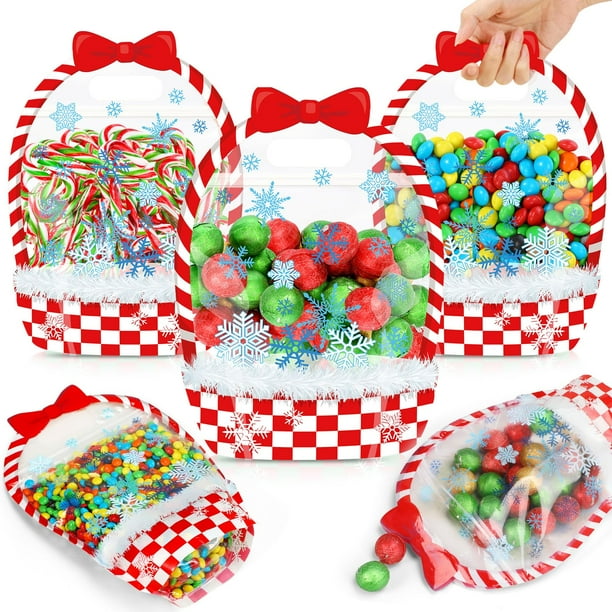 Bolsas de regalo de Navidad Fuutreo, 50 unidades, copos de nieve, plástico, 14 x 22 cm