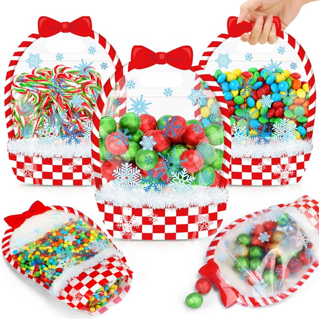 Bolsas de regalo de Navidad Fuutreo, 50 unidades, copos de nieve, plástico, 14 x 22 cm