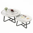 thumbnail image 4 of 2-Piece Round Nesting Coffee Table Set, Mid-Century Modern Side Tables with Walnut & White Marble Finish, Easy Assembly for Living Room, Bedroom, 4 of 5