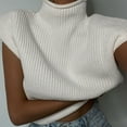 thumbnail image 6 of comerut Fall Spring Sweater Sleeveless Knitted Loose Pullover with Shoulder Pads Keep Warm Turtleneck Solid Color Lady Sweater Women Clothing, 6 of 8