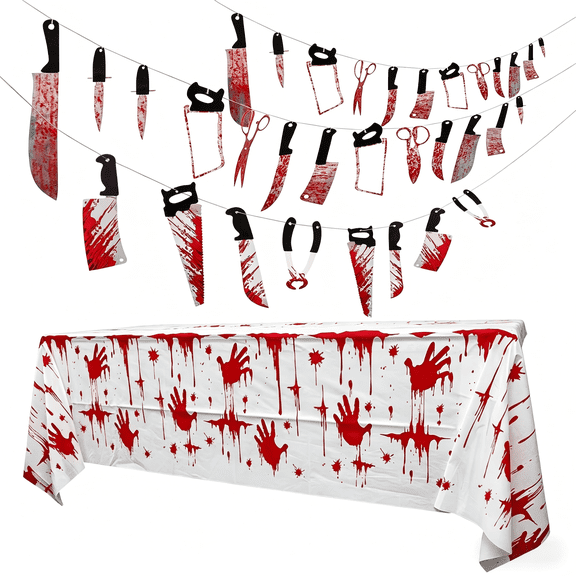 Halloween Party Decorations Bloody Banner: Horror Scary Garland Decor for Creepy Movie Theme Birthday Carnival Spooky Props Supplies, 4PCS