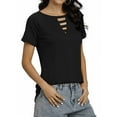 thumbnail image 4 of TWZH Women Solid Color Hollow Out Boat Neck Short Sleeve Summer T-shirt, 4 of 7