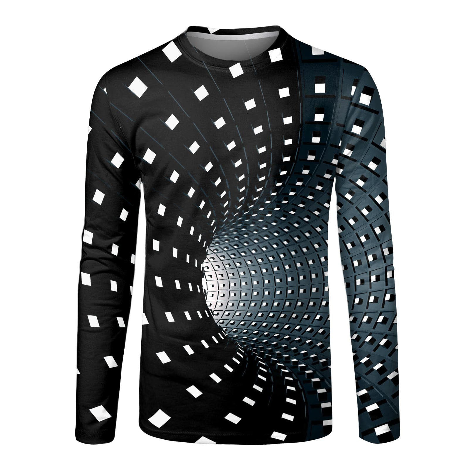 Mens Fashion Casual Sports Abstract Digital Printing Round Neck T Shirt  Long Sleeve Top 