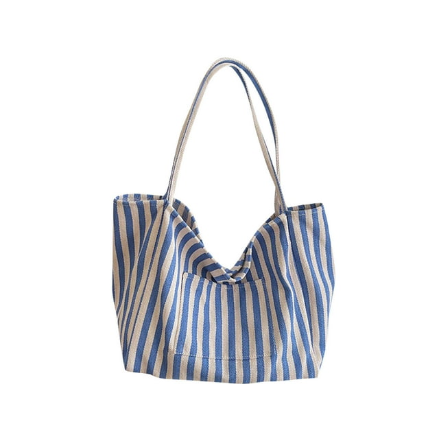 Canvas Tote Bag Pinstripe Soft Large-Capacity Shoulder Carryall