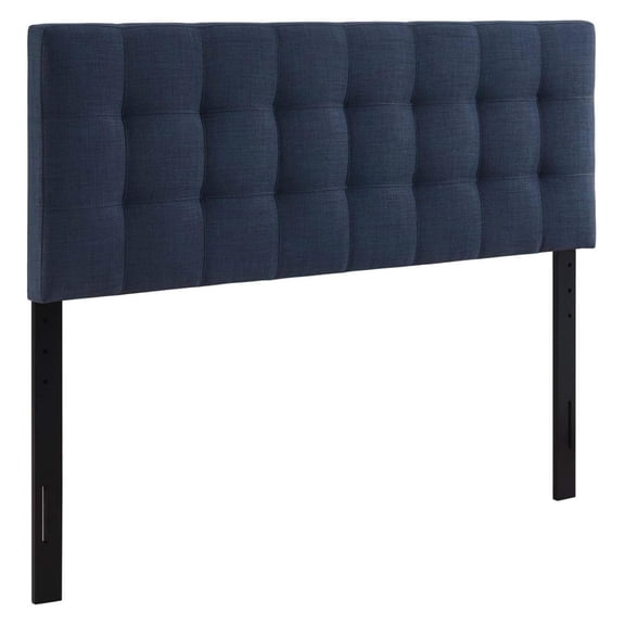 Drevy Lily Tufted Linen Fabric Upholstered Queen Headboard in Navy