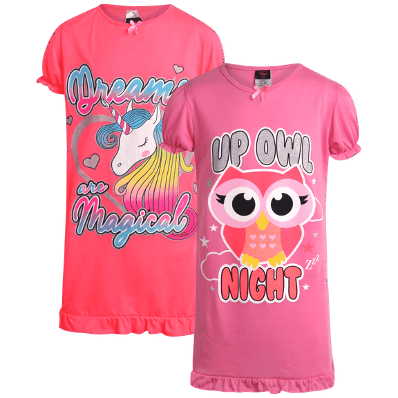 Angel Face Girls Nightgown - 2 Pack Soft Short Sleeve Graphic Sleep Dress & Girls Nightgowns (6-14)