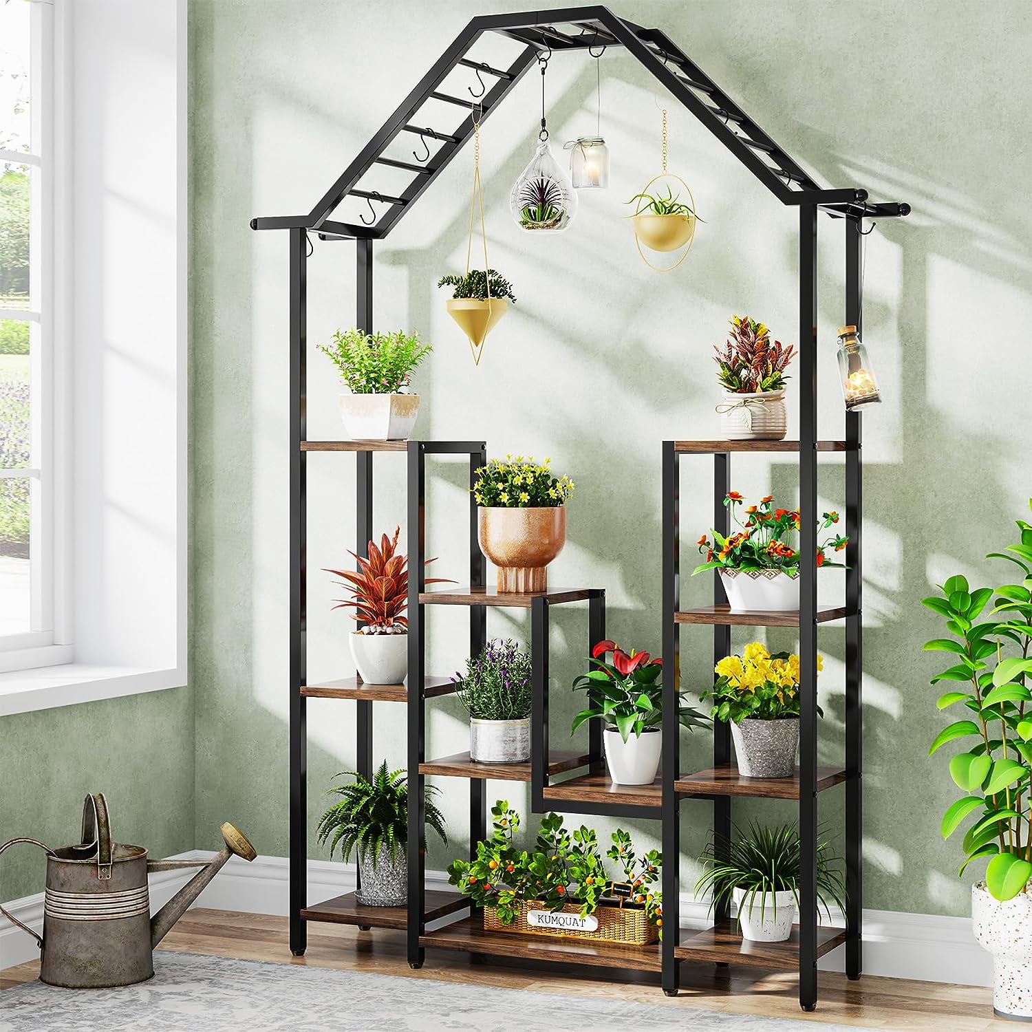 71.2 Inch Indoor Tall Plant Stand with 11 Tier Shelves and 10 Hooks